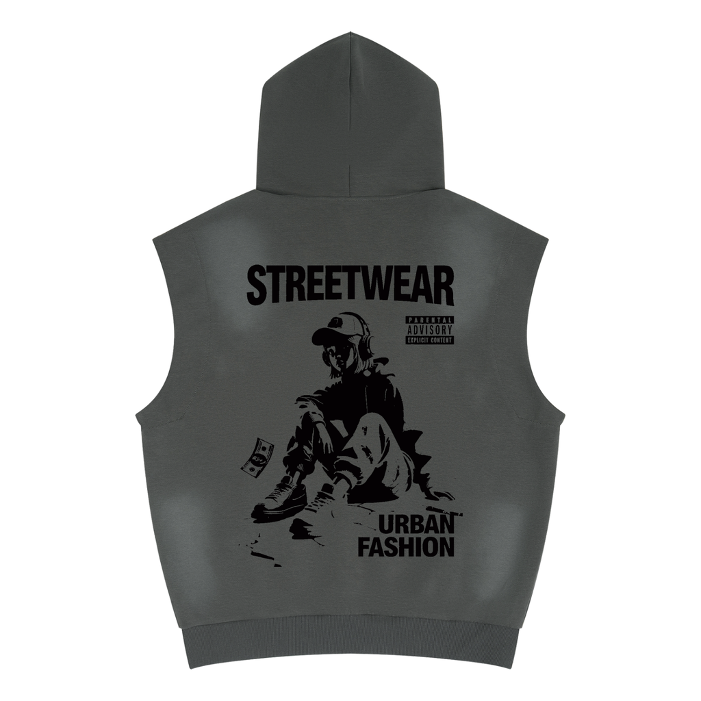 Urban Street Wear - Unisex Vintage Wash Sun Fade Sleeveless Hoodie