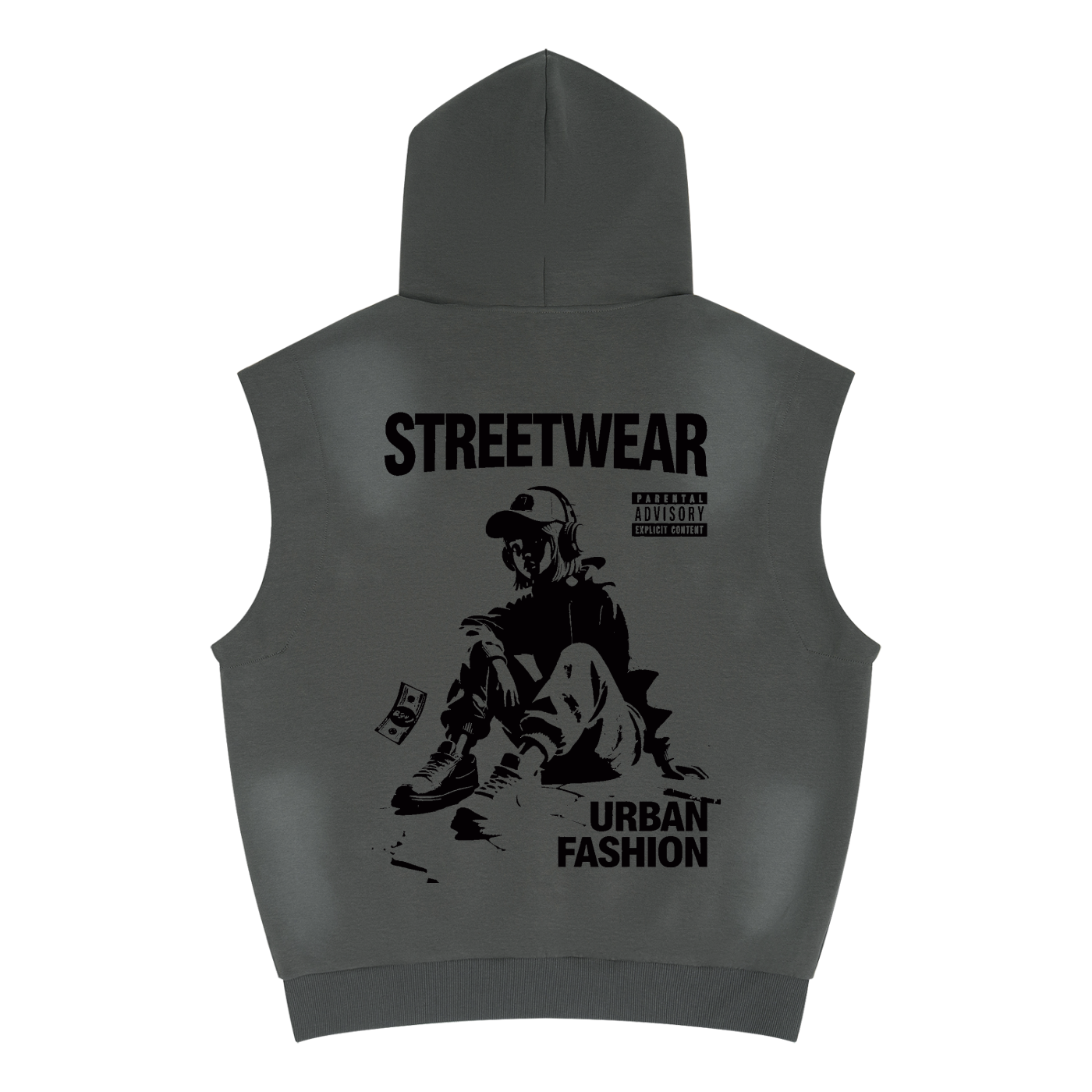 Urban Street Wear - Unisex Vintage Wash Sun Fade Sleeveless Hoodie