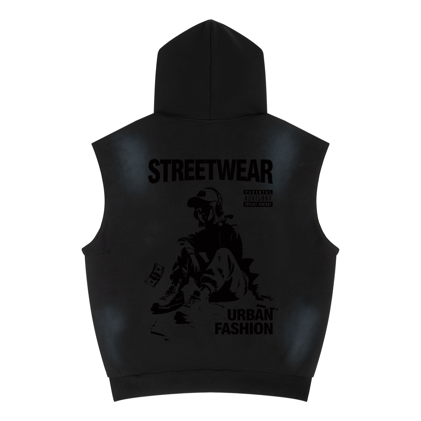 Urban Street Wear - Unisex Vintage Wash Sun Fade Sleeveless Hoodie