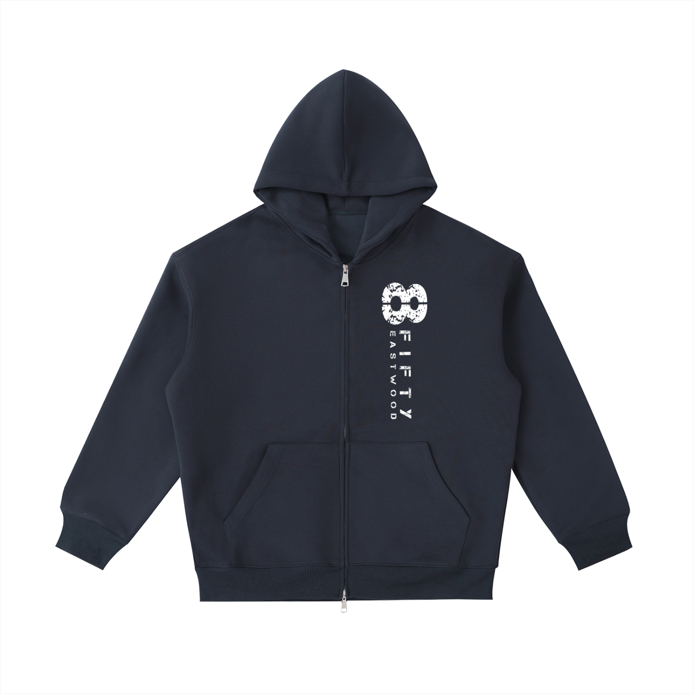 Black hoodie with a logo on the chest on a white background