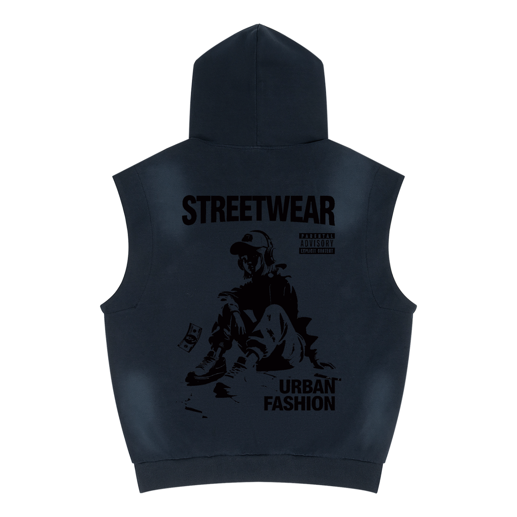 Urban Street Wear - Unisex Vintage Wash Sun Fade Sleeveless Hoodie