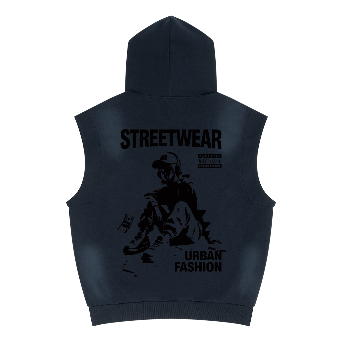 Urban Street Wear - Unisex Vintage Wash Sun Fade Sleeveless Hoodie