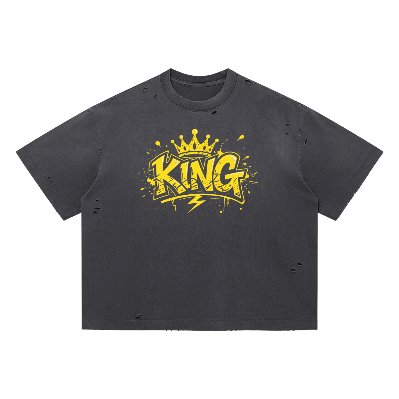 King - Vintage Washed Distressed Boxy Oversized T-Shirt