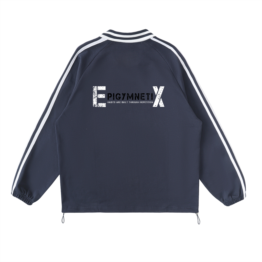 Contrast Striped Lapel Collar Sweatshirt