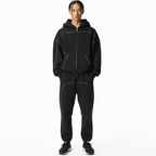 Contrast-Stitched Boxy Fleece Zip Hoodie