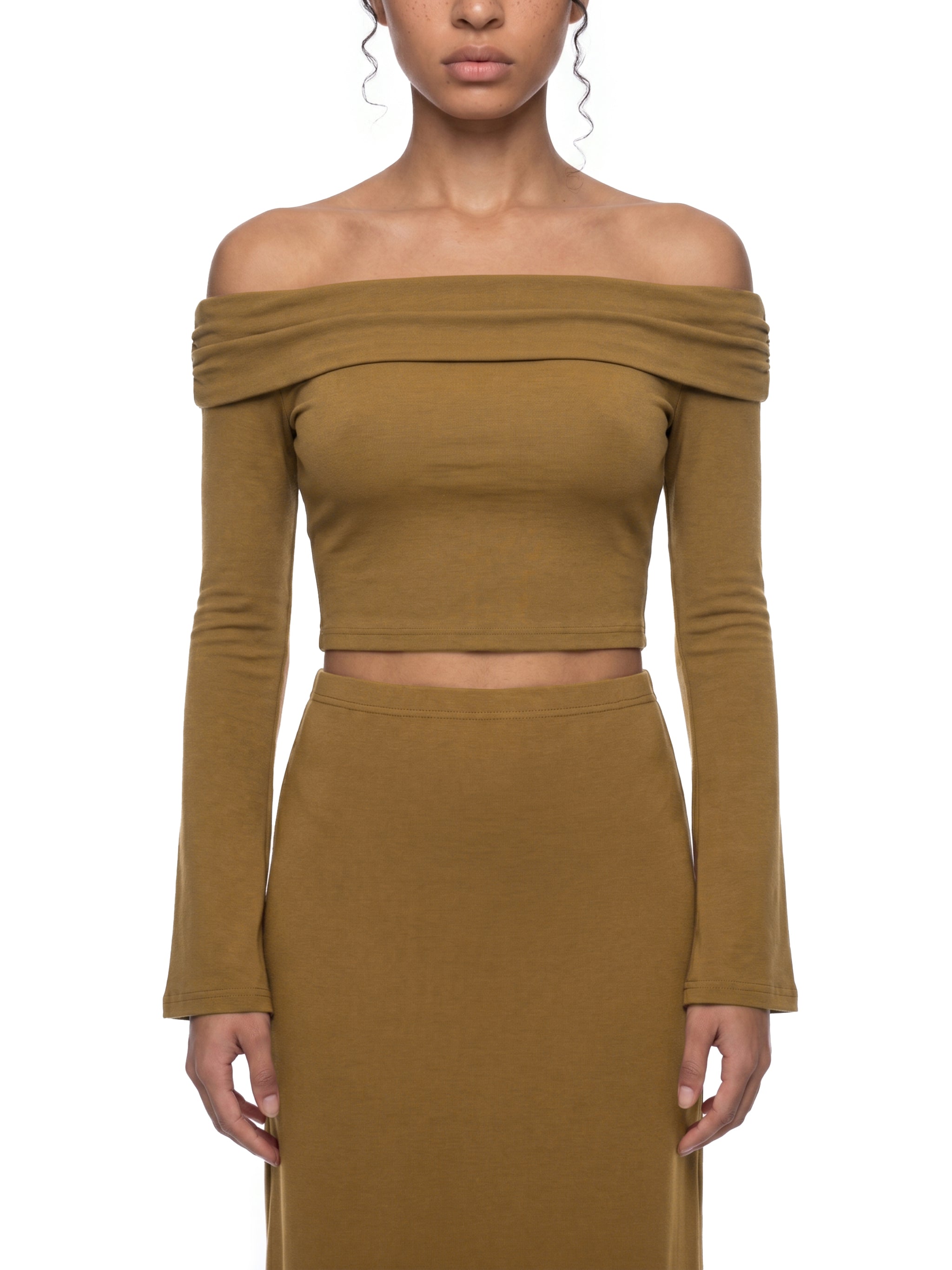 Women's Off-the-Shoulder Bell Sleeve Crop T-Shirt
