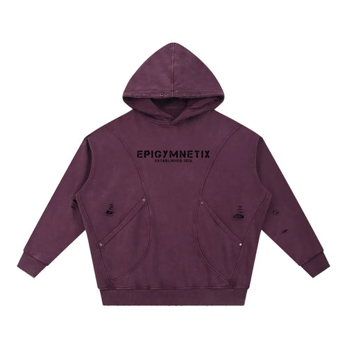 Snow Washed Distressed Panel Pocket Hoodie